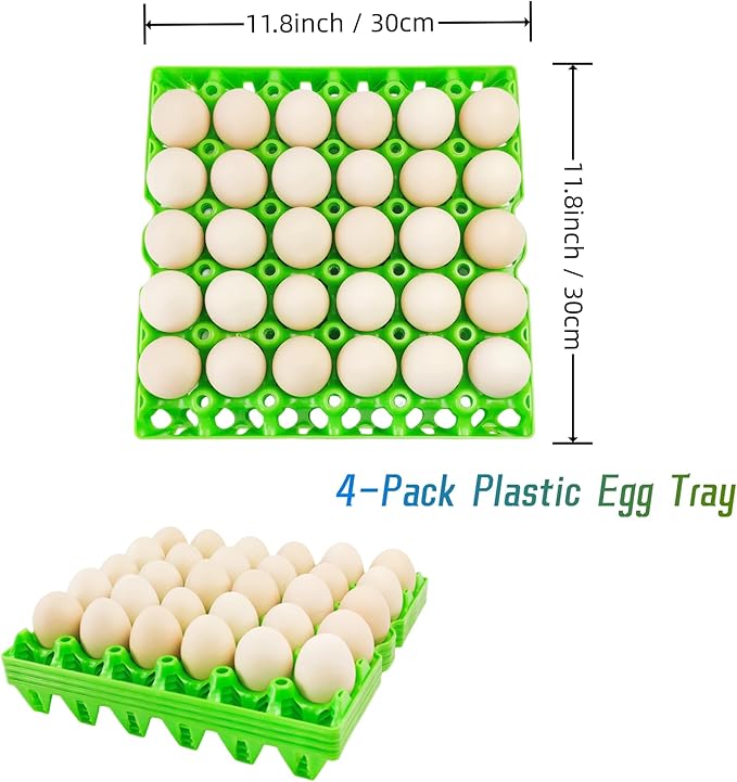 George Garden 4-Pack Plastic Egg Tray Egg Crates, 30-Egg Flats, Stackable, Durable, Reusable, Green