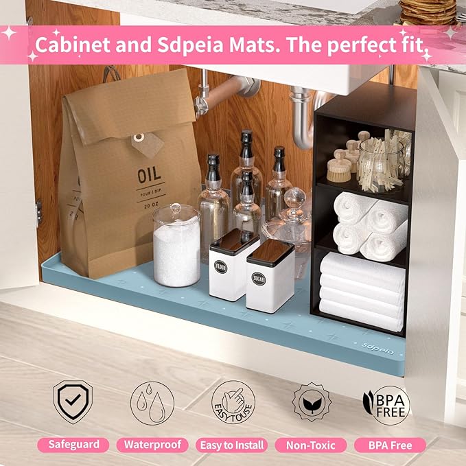 Sdpeia Under Sink Mat 34"×22" Waterproof Silicone Cabinet Liner & Sink Protector for Kitchen & Bathroom, Multi-Purpose Organizers Tray for Pets, Laundry, Cat Litter Mat