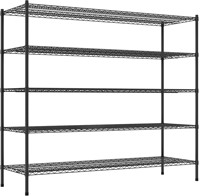 Commercial NSF Listed Black Epoxy Stationary Wire Shelving Kit 24" x 72" x 64", with 5 Shelves Perfect for Warehouse, Walk-in Refrigerator, Freezer, Grocery Store, Restaurant, Dishroom