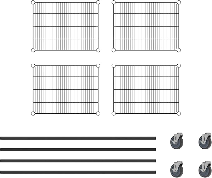 Commercial NSF Listed Black Epoxy Mobile Wire Shelving Kit 18" x 24" x 60", with 4 Shelves Perfect for Warehouse, Walk-in Refrigerator, Freezer, Grocery Store, Restaurant, Dishroom