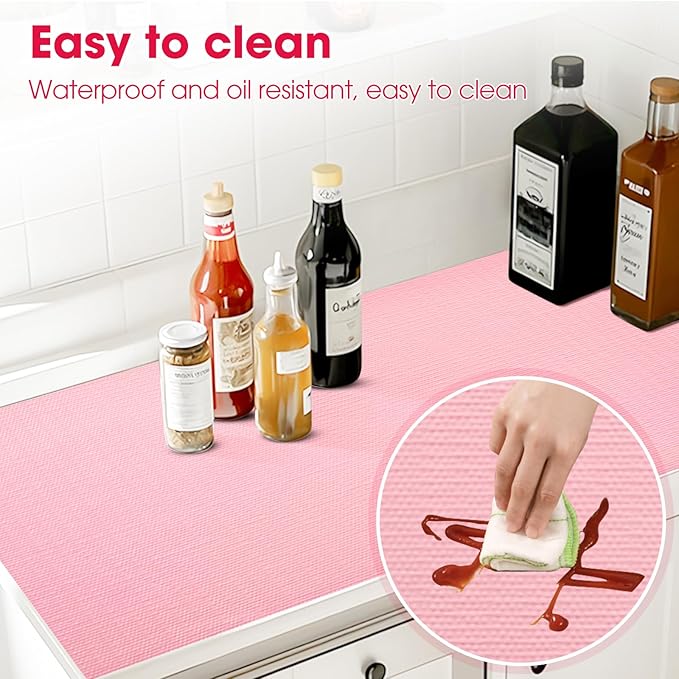 ALIUNI Drawer and Shelf Liner, Non-Slip Kitchen Cabinet Liners Non-Adhesive Thick Strong Grip Waterproof Washable Mats Protect Dresser Shelves Cupboard Bathroom Cabinets, Pink, 12 in X 30 FT