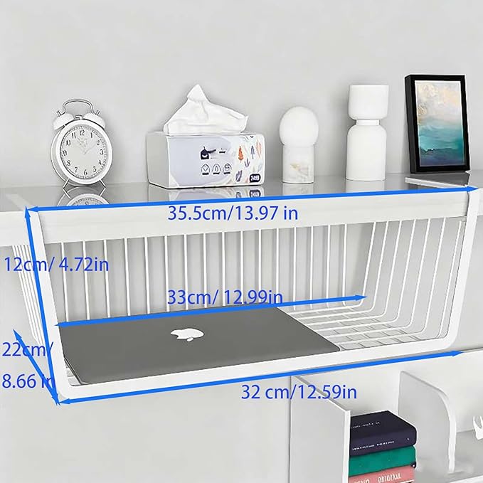 6 PACK Hanging Under Shelf Storage Basket Kitchen Cabinet Organizer Storage, Slides Under Wire Shelves for Counter Pantry Desk Bookshelf, White