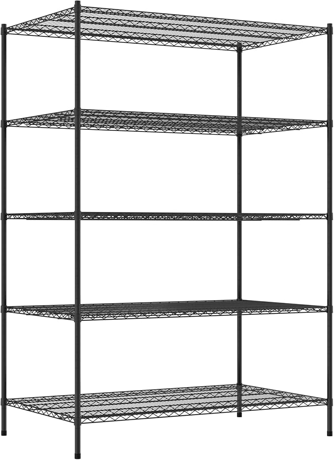 Commercial NSF Listed Black Epoxy Stationary Wire Shelving Kit 36" x 60" x 86", with 5 Shelves Perfect for Warehouse, Walk-in Refrigerator, Freezer, Grocery Store, Restaurant, Dishroom