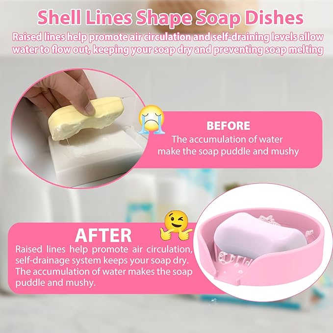 Self Draining Soap Dish, Silicone Soap Holder with Suction Cup and Drain Spout, Kitchen Bathroom Sink Organizer, Dish Soap Bar Tray Savers Sponge Holder, Perfect for Dispenser, Scrubber, Bottle, Cup