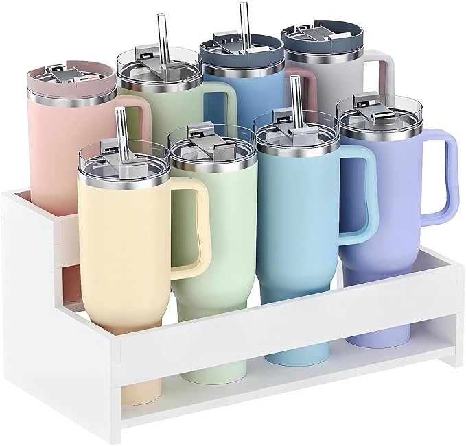 Water Bottle Organizer, 2-Tier 15.7" W Tumbler Holder for 8 Cups, Pantry Kitchen Storage Rack for Wine Bottles Countertop Cabinet