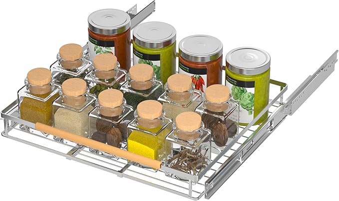 iPEGTOP Pull Out Cabinet Drawer Shelf Organizer, Extendable Sliding Slide Out Pantry Shelves Storage Heavy Duty for Kitchen Cabinets Under Sink, Adjustable Width 17.1~28" W x 22.5" D