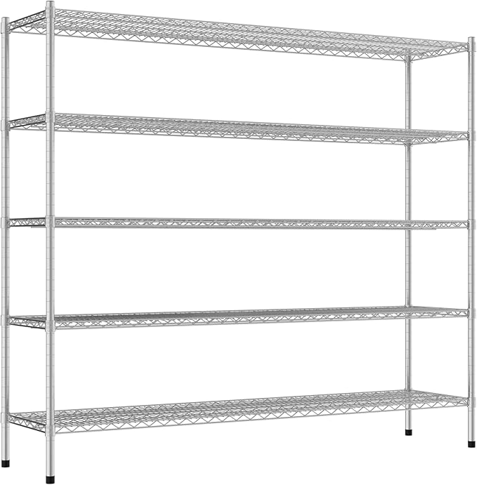 Commercial NSF Listed Chrome Stationary Wire Shelving Kit 18" x 72" x 64", with 5 Shelves Perfect for Warehouse, Walk-in Refrigerator, Freezer, Grocery Store, Restaurant, Dishroom