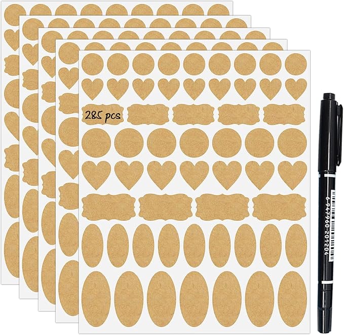 285pcs Natural Kraft Label Stickers, Self-Adhesive Blank Brown Personalized Gift Stickers, Holiday Present Tag Sticker for Store Owners, Containers, Christmas Gift, Essential Oil Bottles