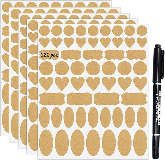 285pcs Natural Kraft Label Stickers, Self-Adhesive Blank Brown Personalized Gift Stickers, Holiday Present Tag Sticker for Store Owners, Containers, Christmas Gift, Essential Oil Bottles
