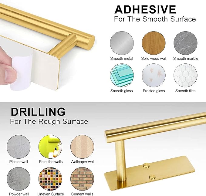 Gold Paper Towel Holder Under Cabinet, Self Adhesive Paper Towel Roll Holder Stick on Wall, Stainless Steel Towel Paper Holder for Kitchen Bathroom