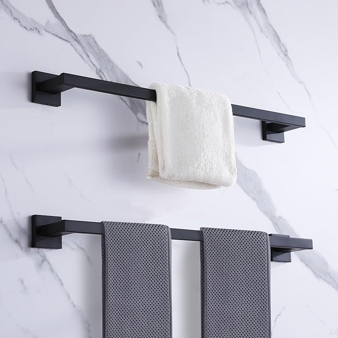 LANC 24-Inche Black Towel Bar for Bathroom Wall Mounted Matte Black Bath Towel Rack Stainless Steel Towel Rod for Cabinet Kitchen Towel Holder Towel Hanger Towel Rail, A9010MB-L6