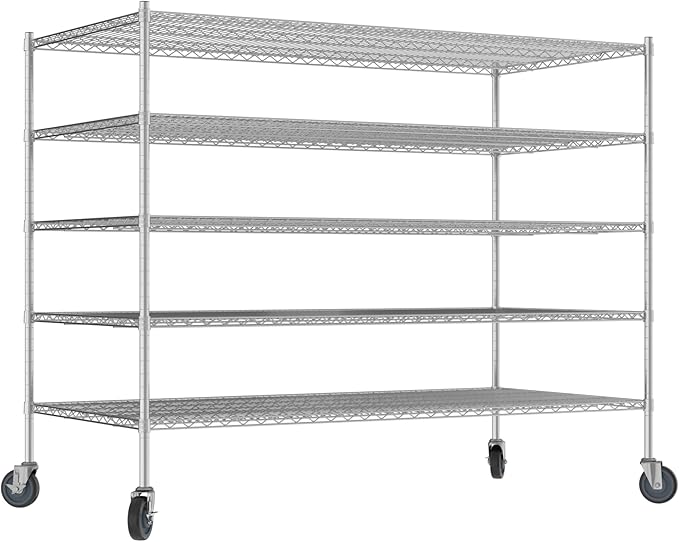 Commercial NSF Listed Chrome Mobile Wire Shelving Kit 36" x 72" x 60", with 5 Shelves Perfect for Warehouse, Walk-in Refrigerator, Freezer, Grocery Store, Restaurant, Dishroom