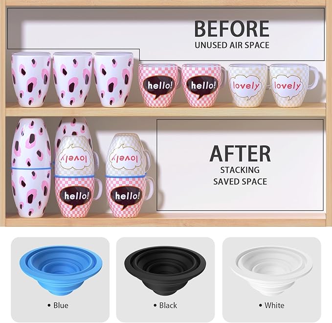 Mug Stacker & Storage Organizer – Expandable, Stackable Cup Holder for Kitchen Cabinet or Pantry – Space-Saving Solution for Tea Cups & Coffee Mugs (6Pcs Blue)