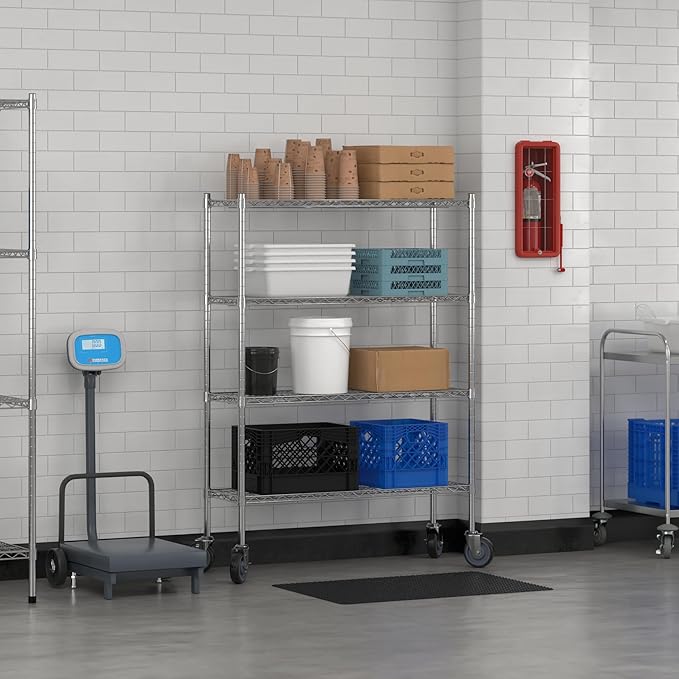 Commercial NSF Listed Chrome Mobile Wire Shelving Kit 14" x 42" x 60", with 4 Shelves Perfect for Warehouse, Walk-in Refrigerator, Freezer, Grocery Store, Restaurant, Dishroom