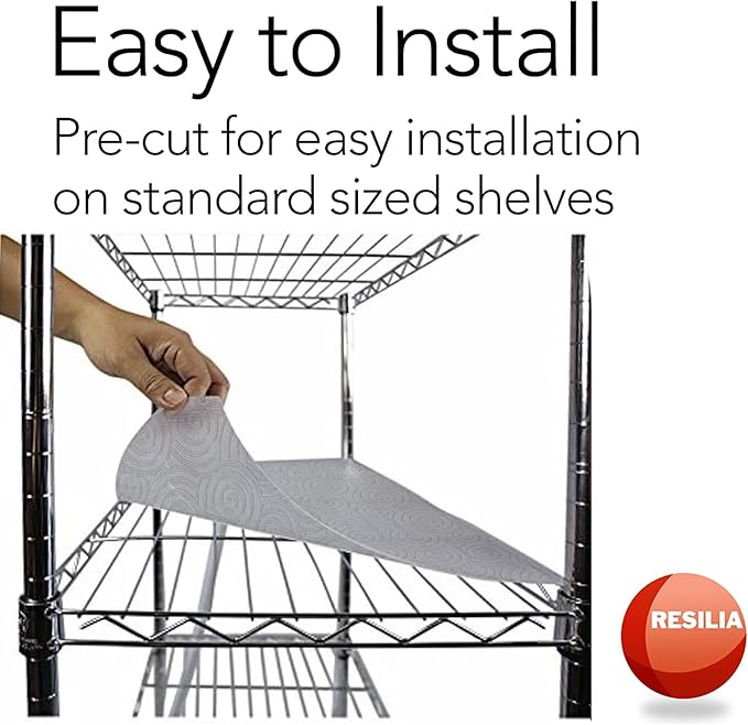 RESILIA Shelf Liner Set for Wire Shelving Units – 5 Pack, 18 Inches x 36 Inches, Clear Swirl Spiral Pattern, Anti-Slip, Heavy Duty, Made in The USA, for Kitchen, Bathroom, Garage Storage, Made in USA
