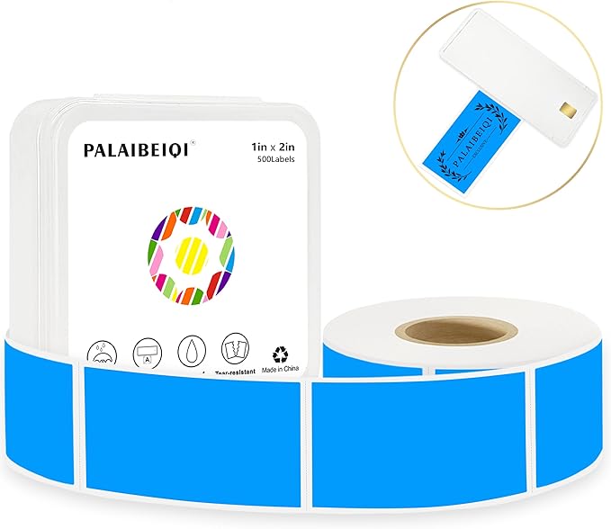 PALAIBEIQI 1x2 inch Blank Removable Freezer Labels Printable Rectangle Stickers 500PCS Water Oil Resistant with Perforation Line for Food Containers Jars Pantry Organization, Fluorescent Blue