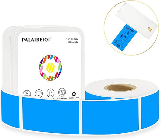 PALAIBEIQI 1x2 inch Blank Removable Freezer Labels Printable Rectangle Stickers 500PCS Water Oil Resistant with Perforation Line for Food Containers Jars Pantry Organization, Fluorescent Blue
