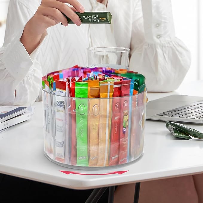 Drink Packet Organizer for Powdered Drink Mix,Powder Packet,Water Packet,Water Flavor Packet,Lazy Susan Organizer for Drink Mix Rotating Holder for Drink Mix Necessities