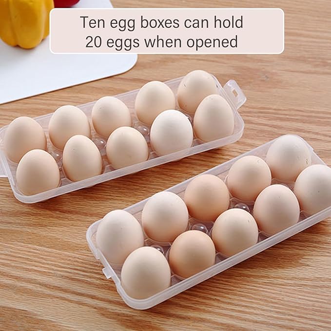 Deviled Egg Containers with Lid, 10 Slots Clear Egg Holder for Fridge Storage Portable Deviled Tray with Snap Lock Stackable Reusable Plastic Tray for Eggs