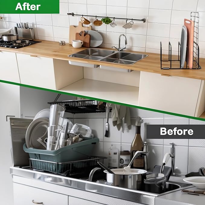 Kitchen Organizer Rack - 5-Slot Heavy Duty Cabinet Storage Organizer for Cutting Boards, Baking Sheets, Pans, Cookie Sheets with Anti-Slip Feet, Countertop or Inside Cabinet (BLACK-X-1 Pack)