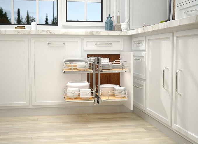 Rev-A-Shelf Maple Two-Tier Elite Optimizer w/Soft-Close for 15" Blind Corner Cabinet Openings