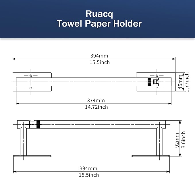 RUACQ Paper Towel Holder Under Cabinet, Wall Mounted or Adhesive Stainless Steel Paper Towel Holder,Square Base Paper Towel Rack for Kitchen, RV, Bathroom (Brushed Nickel)
