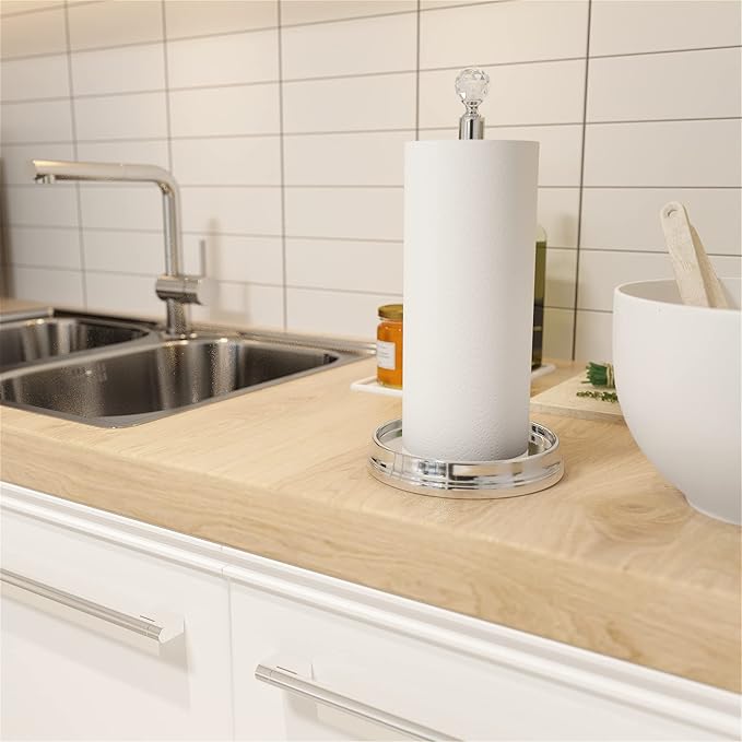 Crystal Ball Paper Towel Holder - Steel Stand for Countertops & Tables, Fits Standard & Jumbo Rolls, Polished Chrome