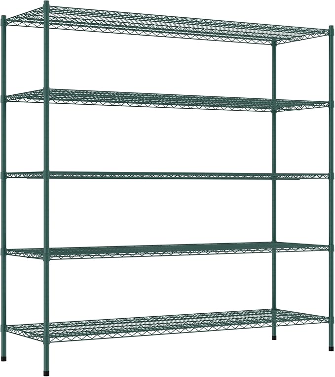 Commercial NSF Listed Green Epoxy Stationary Wire Shelving Kit 24" x 72" x 74", with 5 Shelves Perfect for Warehouse, Walk-in Refrigerator, Freezer, Grocery Store, Restaurant, Dishroom