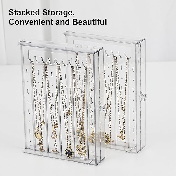 Greenfeather Jewelry Organizer with 7 Removable Drawers, Clear Acrylic Jewelry Box with 40 Necklace Hooks, 120 Pairs of Earring Holes, 2 Velvet-Lined Drawers for Rings, Necklaces, Earrings,Off-White