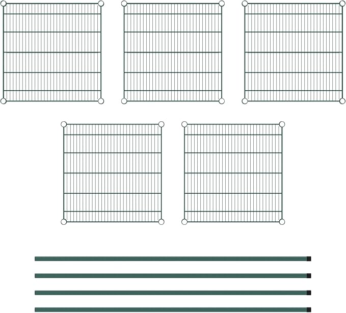 Commercial NSF Listed Green Epoxy Stationary Wire Shelving Kit 24" x 24" x 64", with 5 Shelves Perfect for Warehouse, Walk-in Refrigerator, Freezer, Grocery Store, Restaurant, Dishroom