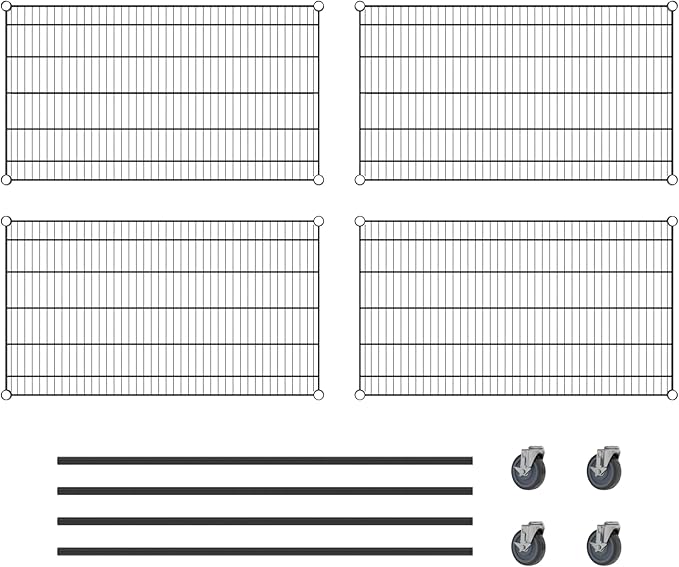 Commercial NSF Listed Black Epoxy Mobile Wire Shelving Kit 24" x 42" x 60", with 4 Shelves Perfect for Warehouse, Walk-in Refrigerator, Freezer, Grocery Store, Restaurant, Dishroom