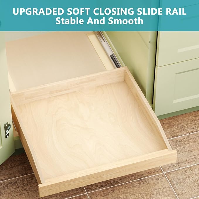 ROOMTEC Pull Out Cabinet Organizer with Soft Close, 16-1/2" W x 21" D, Pull Out Cabinet Drawer for Kitchen cabinets, Pull Out Cabinet Shelf, Finished, Bottom Assembly, 2PCS