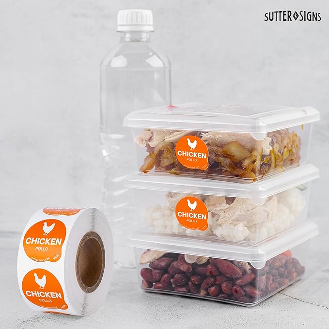 Chicken Food Labels 500 pcs | 1" Dot Bold Sticker Labels for Party Buffet, Delis, Sandwich Shops, Food Containers