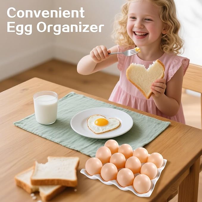Ceramic 12 Cups Egg Tray - 1 Dozen Porcelain Egg Holder Container Keeper Storage Organizer Decorative Serving Dish Plate for Refrigerator Fridge Countertop Display Kitchen Home (White 12 Eggs)