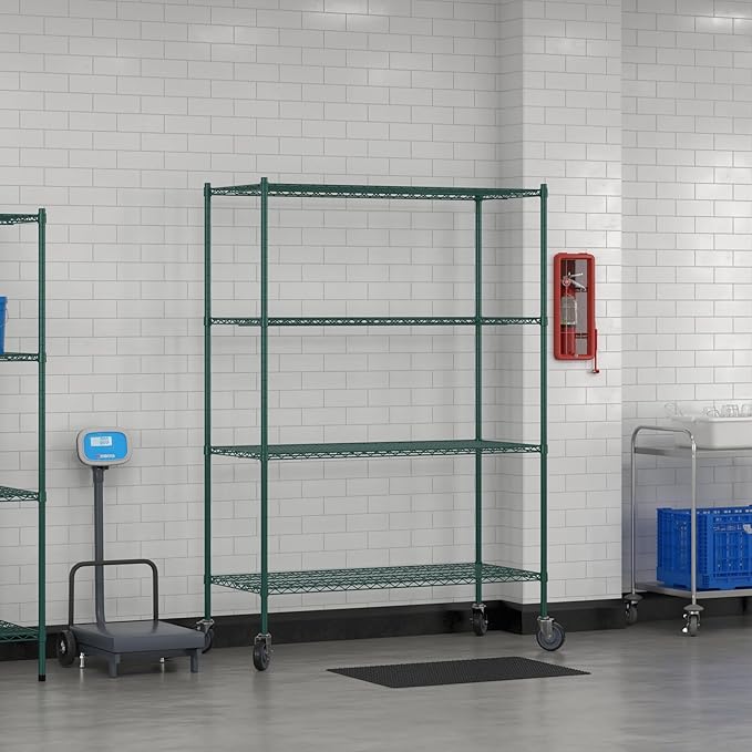 Commercial NSF Listed Green Epoxy Mobile Wire Shelving Kit 24" x 54" x 80", with 4 Shelves Perfect for Warehouse, Walk-in Refrigerator, Freezer, Grocery Store, Restaurant, Dishroom