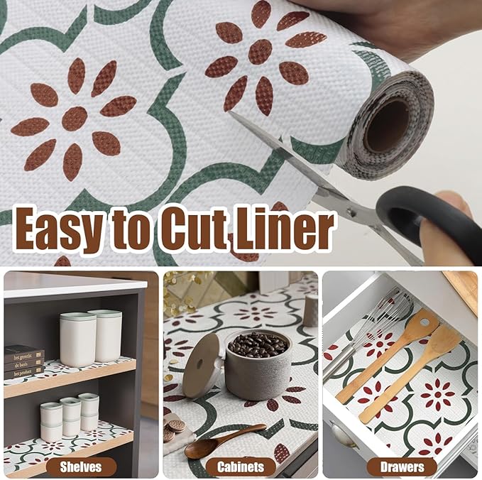 Quttisay Drawer and Shelf Liner for Kitchen Cabinets,Non-Adhesive Cabinet Liner,Non Slip Waterproof Drawer Liner,Easy to Clean Strong Grip Kitchen Liner for Cupboard,Dresser,Shelves (12In x 10FT)