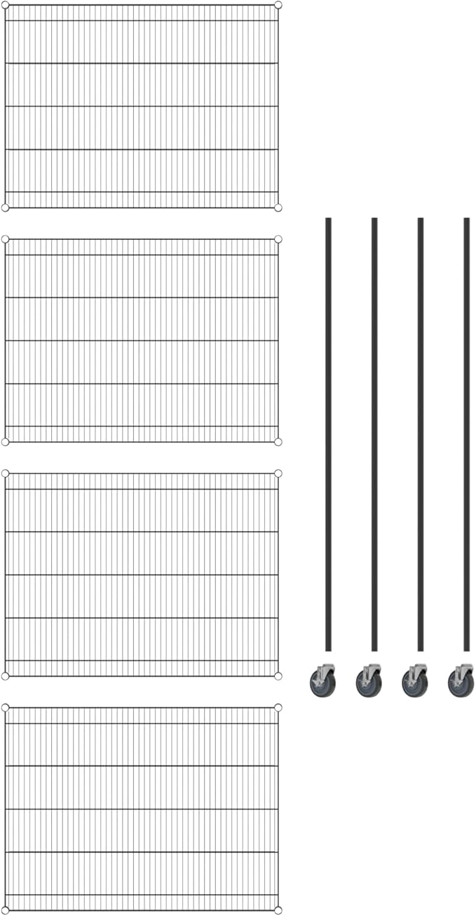 Commercial NSF Listed Black Epoxy Mobile Wire Shelving Kit 36" x 48" x 80", with 4 Shelves Perfect for Warehouse, Walk-in Refrigerator, Freezer, Grocery Store, Restaurant, Dishroom