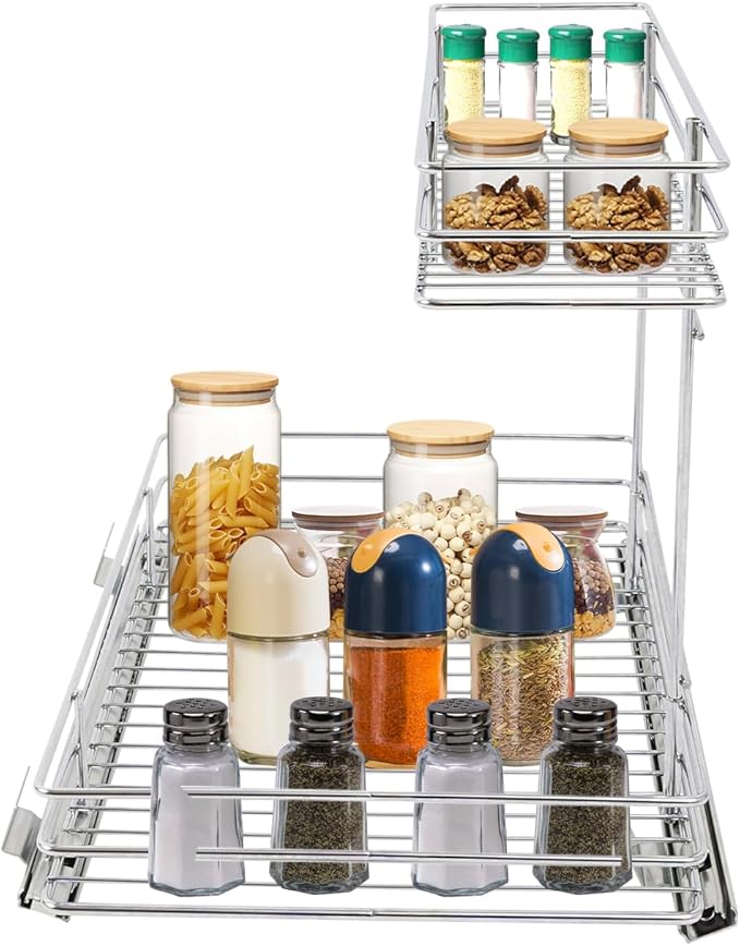 DUSNDULR 2 Tier Under Sink Organizer, 27.95"x12.6"x13" Pull Out Cabinet Organizer Under Sink Slide Out Storage Shelf for Kitchen Cabinet Bathroom