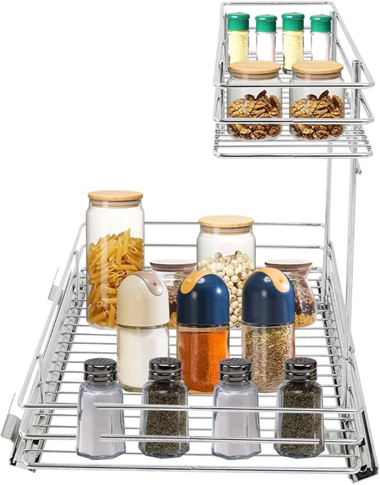 DUSNDULR 2 Tier Under Sink Organizer, 27.95"x12.6"x13" Pull Out Cabinet Organizer Under Sink Slide Out Storage Shelf for Kitchen Cabinet Bathroom