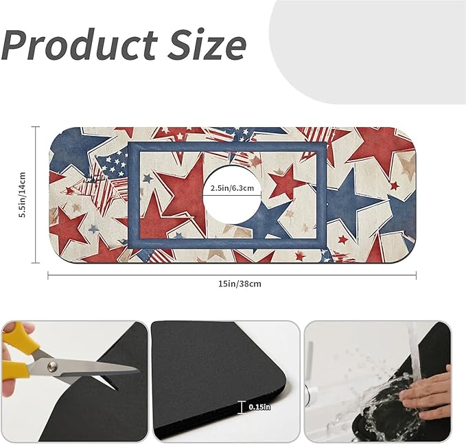 Kitchen Sink Splash Guard，Abstract stars Faucet Mat Sink Gadgets-Super Absorbent Fast Drying Mat Drip Catcher for Kitchen, Bathroom,Sink Mat, Dish Drying Mat, Bathroom(15" X 5.5" )