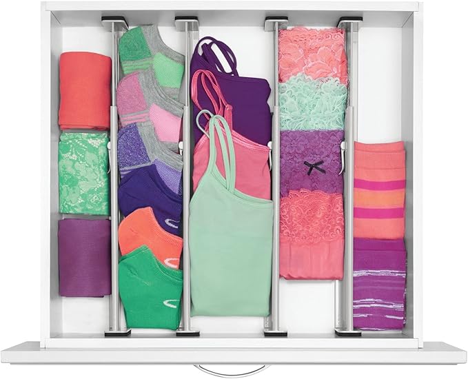 mDesign Expandable Dresser Drawer Divider with Foam Ends, Drawer Divider Locks in Place, Separators for Clothing and Accessories in Closet or Dresser Drawer, Ligne Collection, 4 Pack, Stone