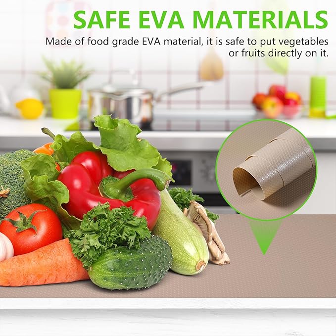 Beige Shelf Liners for Kitchen Cabinets Non Adhesive Drawer Liner for Bathroom Waterproof Refrigerator Liners for Shelves Fridge Plastic Mats Cabinet Cupboard Liner 11.8 x 393.7 Inches