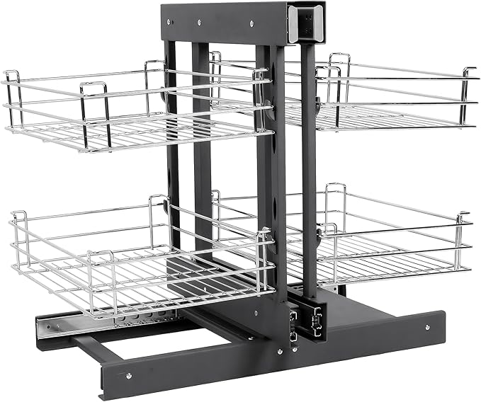 2 Tier Blind Corner Cabinet Pull Out Organizer Shelves L 24.8in H 18.5in W 13in Left Open & Right Open Compatible Kitchen Corner Cabinet Organizer 4 Shelves for Kitchen Or Bathroom