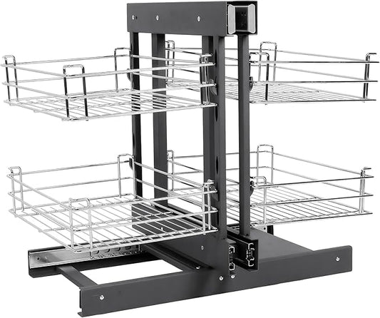 2 Tier Blind Corner Cabinet Pull Out Organizer Shelves L 24.8in H 18.5in W 13in Left Open & Right Open Compatible Kitchen Corner Cabinet Organizer 4 Shelves for Kitchen Or Bathroom