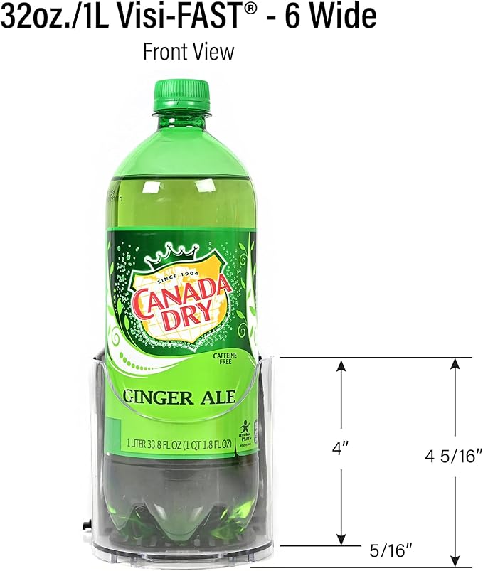 Display Technologies Visi-Fast Spring-Loaded Beverage Pusher-Glides (Pack of 6) - Effortless Beverage Product Presentation for 32oz/1LTR - 6-wide, 22" D' Drink Organizer ofor Cans, Bottles and More