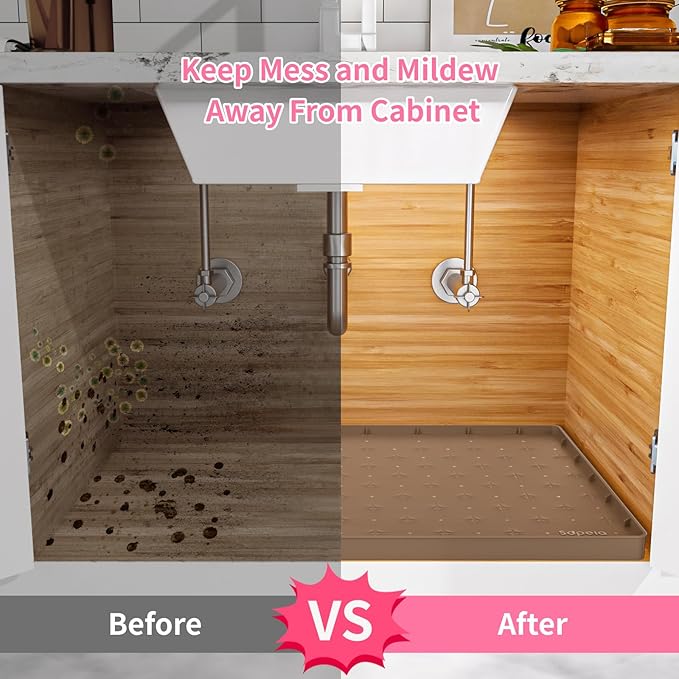 Sdpeia Under Sink Mat 34"×22" Waterproof Silicone Cabinet Liner & Sink Protector for Kitchen & Bathroom, Multi-Purpose Organizers Tray for Pets, Laundry, Cat Litter Mat