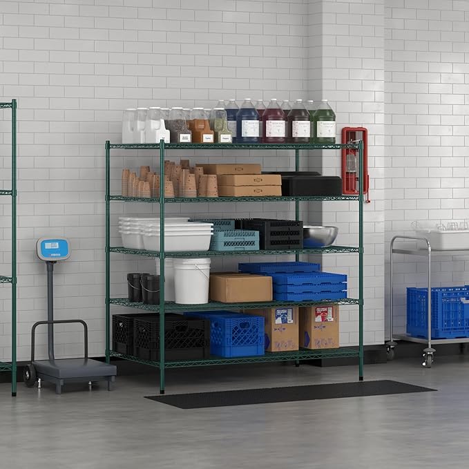 Commercial NSF Listed Green Epoxy Stationary Wire Shelving Kit 36" x 60" x 64", with 5 Shelves Perfect for Warehouse, Walk-in Refrigerator, Freezer, Grocery Store, Restaurant, Dishroom