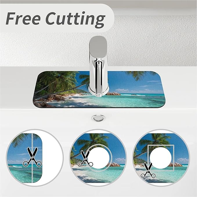 Kitchen Sink Splash Guard，Beautiful beach Faucet Mat Sink Gadgets-Super Absorbent Fast Drying Mat Drip Catcher for Kitchen, Bathroom,Sink Mat, Dish Drying Mat, Bathroom(15" X 5.5" )