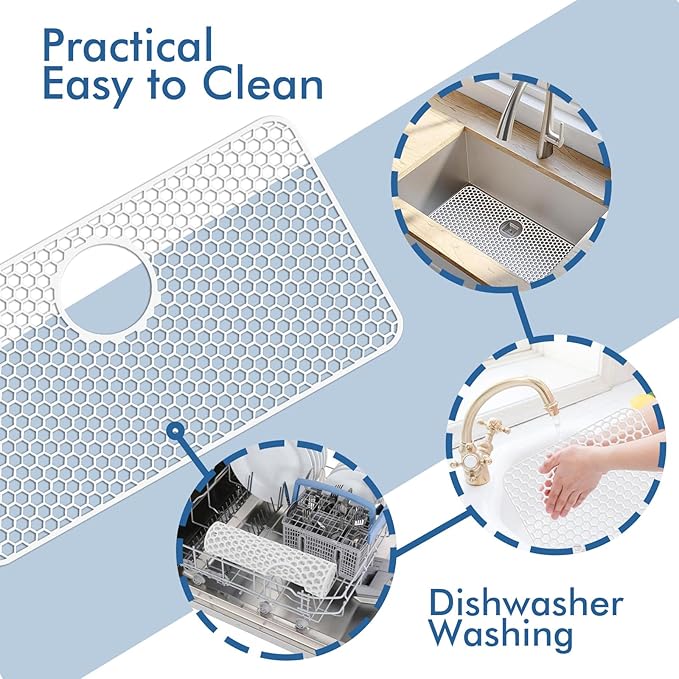 Bestjing Silicone Sink Protectors for Kitchen Sink - 26"x 14" Kitchen Protector Accessory, Non-Slip Heat Resistan Mat for Bottom of Farmhouse Stainless Steel Porcelain, Dishwasher Safe (White)