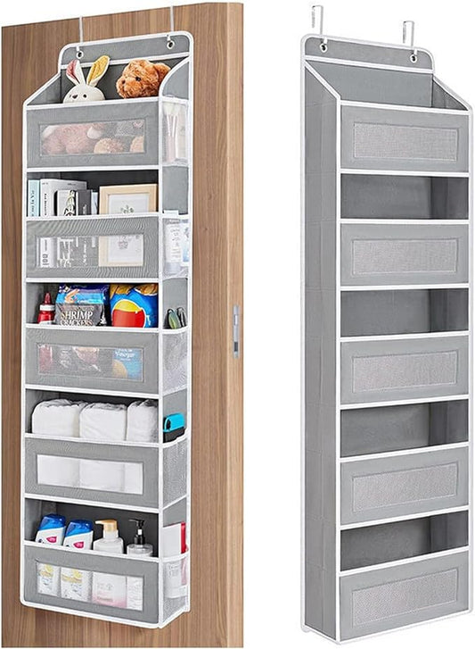Over The Door Organizer, 5 Shelves Closet Door Hanging Organizer with 10 Mesh Pockets,for Bedroom,Bathroom,Pantry,Nursery (Gray)